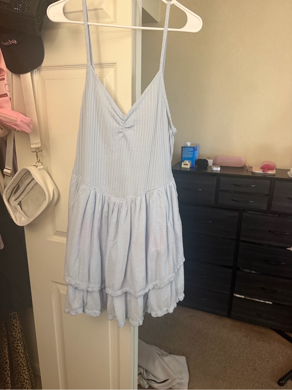 Light Blue Spaghetti Strap Ruffled Dress